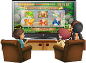 kinder-spielen-mit-gro%C3%9Fen-tv-bildsc