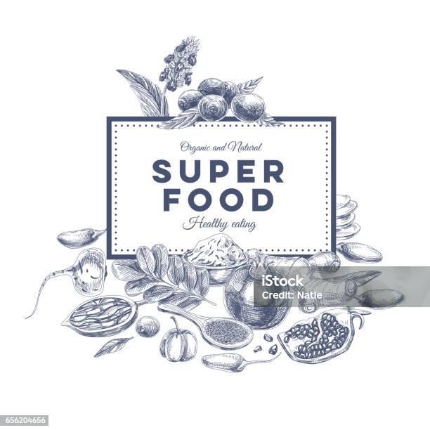 Vector Hand Drawn Superfood Illustration Stock Illustration - Download Image Now - Drawing - Activity, Acai, Food