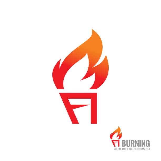 ilustraciones, imágenes clip art, dibujos animados e iconos de stock de antorcha ardiendo - vector señal plantilla concepto ilustración. signo creativo de la llama de fuego. elemento de diseño. - flaming torch flame fire symbol