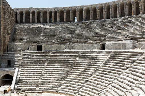 Top passageway in the theatre of Aspendos The Roman Stone Amphitheater Belkis, Turkey