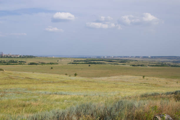 Nature Monument -Kamyshinskye Mountain Ears. The road in the desert in the summer. Volgograd region, Russia