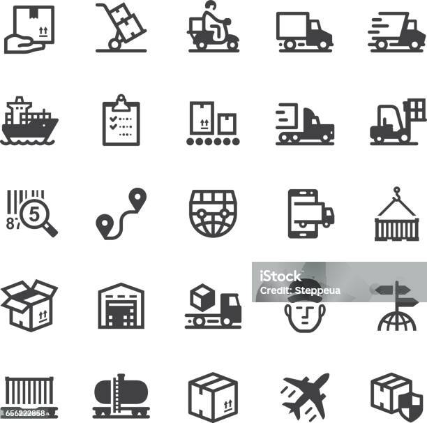 Logistics Icons Black Series Stock Illustration - Download Image Now - Icon Symbol, Packing, Cargo Container