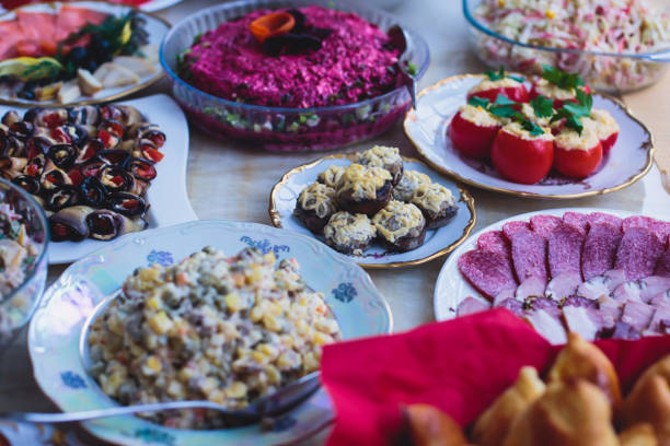 istock Beautifully decorated catering banquet table with different food snacks 656227646