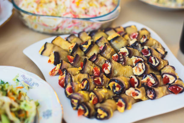 istock Beautifully decorated catering banquet table with different food snacks 656227686