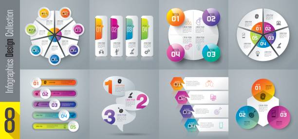 인포 그래픽 디자인 벡터와 비즈니스 아이콘입니다. - number 4 number three dimensional shape sign stock illustrations