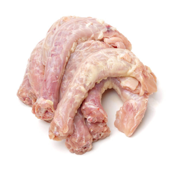 Chicken  neck  meat on the plate   isolated on white background