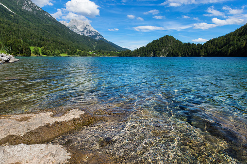 Mountain lake with clear water. Austria, Tirol, Hintersteiner Lake, Wilder Kaiser Nature Reserve