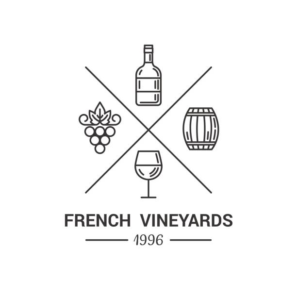 와인과 와이너리에 대 한 현대 로고입니다. - wine bottle wineglass wine bottle stock illustrations