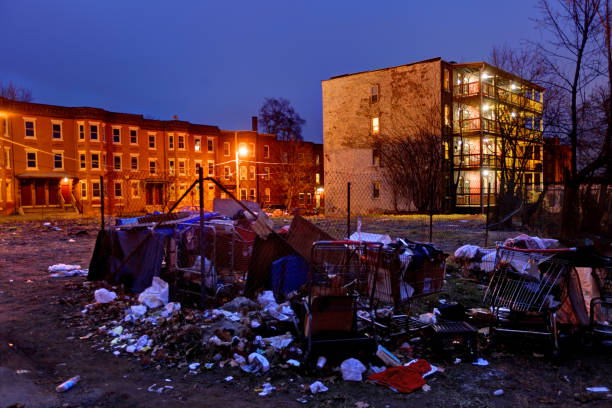 Poor American Slum in Holyoke, Massachusetts Poor inner city neighborhood in Holyoke, Massachusetts run down neighborhood stock pictures, royalty-free photos & images