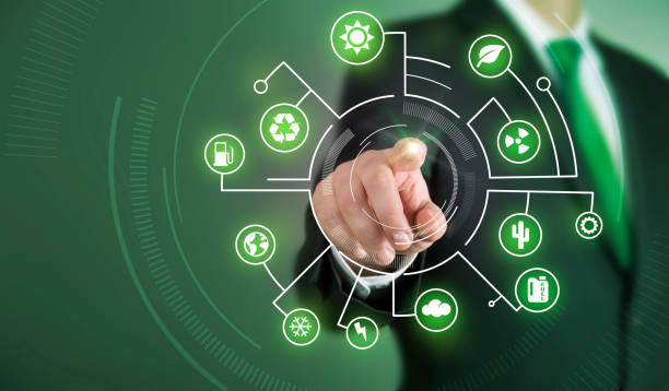 Business man touch screen concept - Green