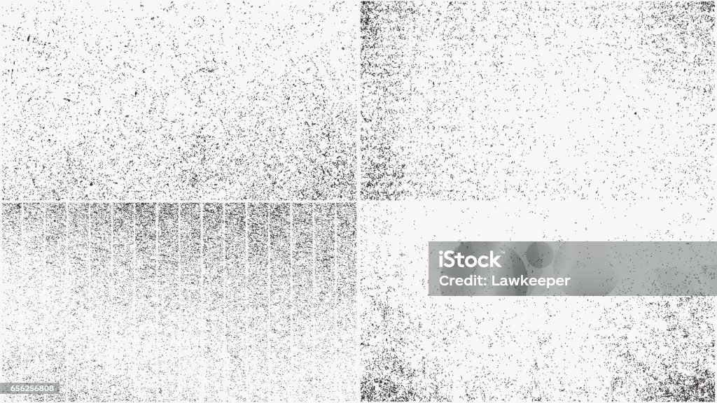 Grunge overlay textures set Set of grunge overlay textures. Vector illustration of black and white abstract grainy backgrounds with dust and noise for your design Grunge Image Technique stock vector