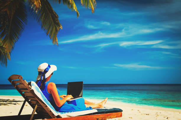 istock young woman with laptop on tropical beach 656260448