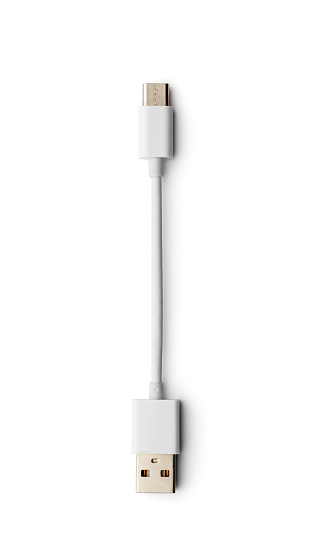 White charging cable for modern smartphone isolated on white
