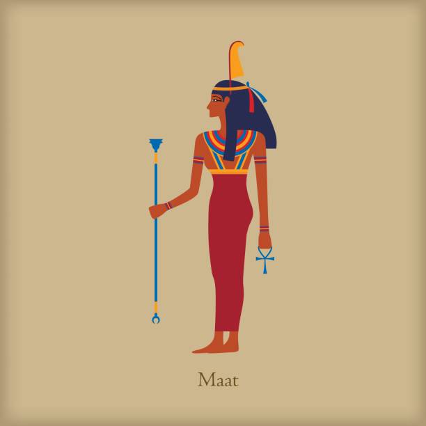 ilustraciones, imágenes clip art, dibujos animados e iconos de stock de maat, icono de la diosa de la justicia - diosa de la justicia y de la verdad