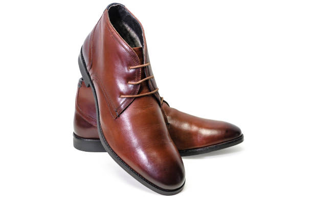 istock Borwn leather men shoes isolated on white background. Side view 656265680