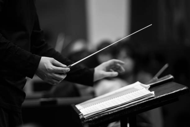 Hands of conductor Hands of conductor closeup in black and white musical conductor stock pictures, royalty-free photos & images