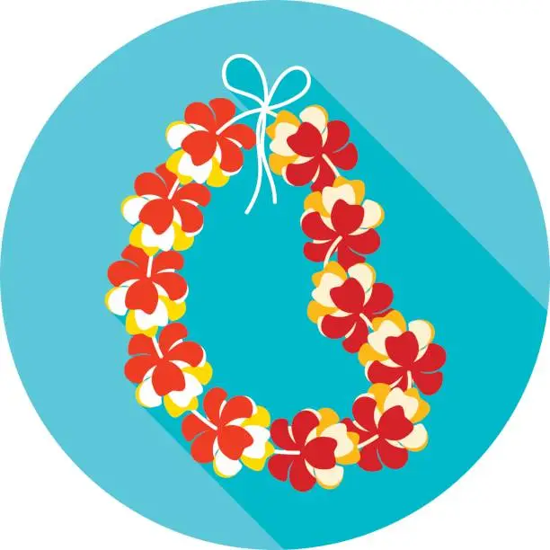 Vector illustration of Hawaii flowers necklace, wreath icon. Vacation