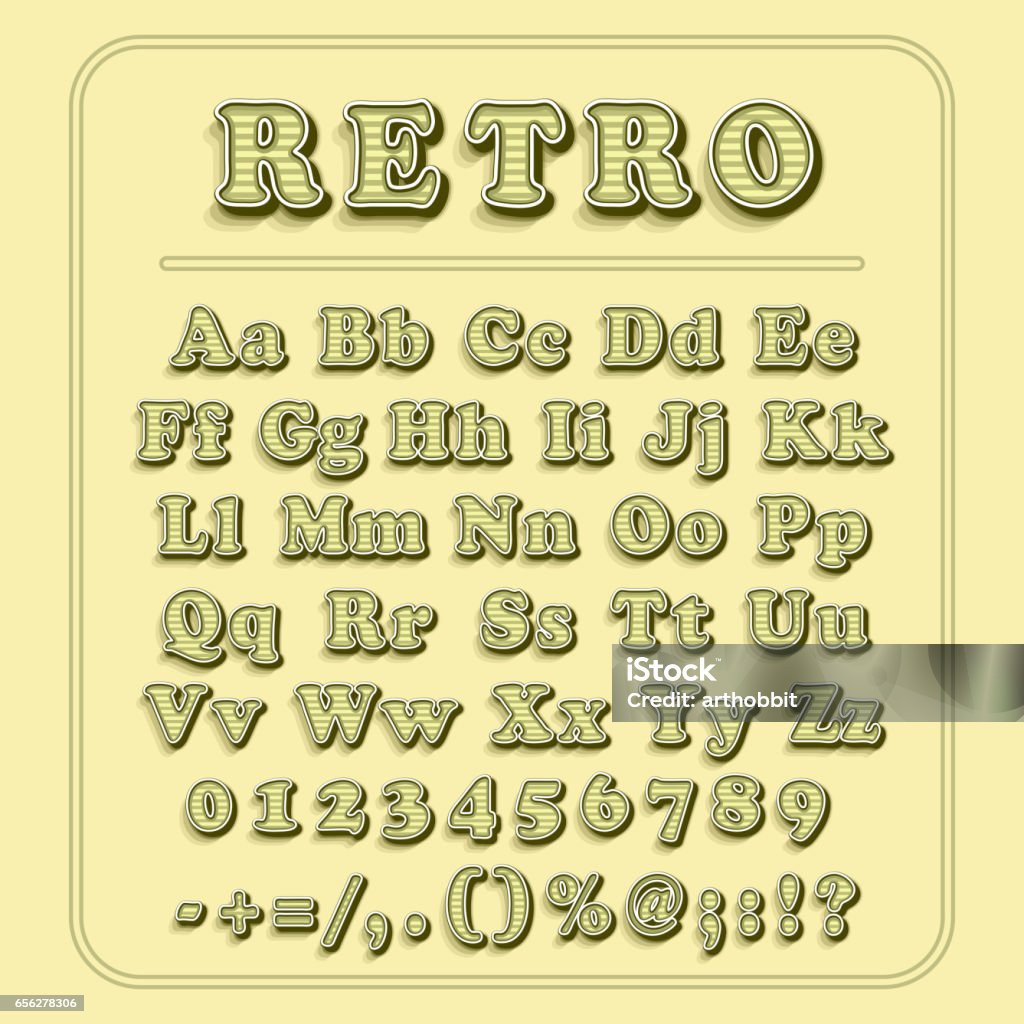 Phông Chữ Retro Trên Nền Màu Vàng Nhạt Bảng Chữ Cái Chứa Các Chữ ...