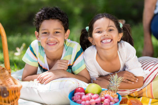 istock Two siblings relaxing together in park 656286654