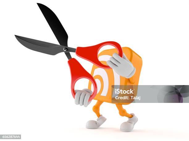 Rss Icon Toon With Scissors Stock Photo - Download Image Now - Cartoon, Characters, Communication