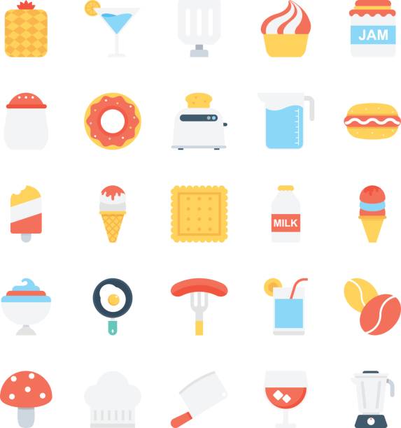 Food Colored Vector Icons 6 This is food icon pack is perfect for dietary projects, healthy lifestyle and nutrition based designs. snow cone stock illustrations