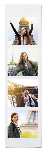 šťastné ženy v paříži. - fotoautomat fotky - stock snímky, obrázky a fotky