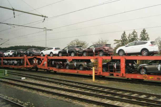 istock Transportation of vehicles by rail. 656293402
