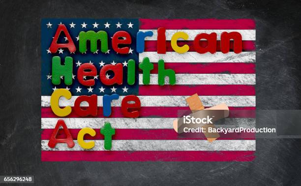 American Health Care Act Illustration With Us Flag Stock Photo - Download Image Now - Adhesive Bandage, American Flag, American Health Care Act