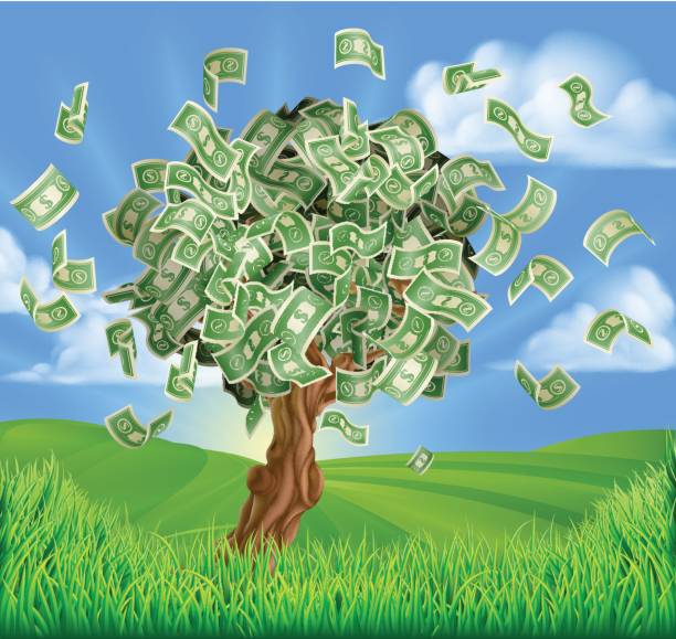 ilustraciones, imágenes clip art, dibujos animados e iconos de stock de concepto del árbol del dinero - money doesnt grow on trees money tree wealth paper currency