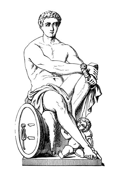 ilustrações de stock, clip art, desenhos animados e ícones de mars and cupid - ancient rome illustration and painting engraving engraved image