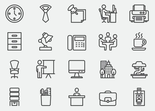 ilustraciones, imágenes clip art, dibujos animados e iconos de stock de los iconos de línea de oficina | eps10 - lámpara angular