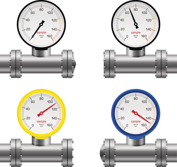 ilustrações de stock, clip art, desenhos animados e ícones de pipe pressure gauge set - flange