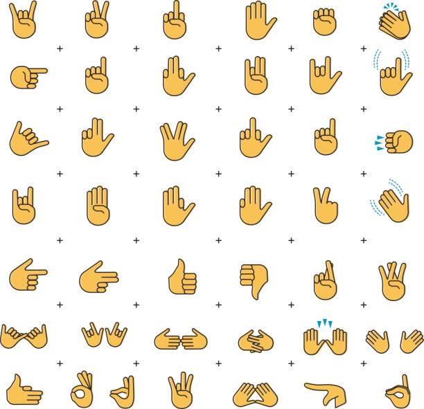 Set of hand emoticon Set of hand emoticon vector with line isolated on white background. Gestures emoji vector. Smile icon set. Emoticon icon web. talk to the hand emoticon stock illustrations