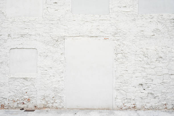 istock Abstract vintage empty background.Photo of old white painted brick wall texture. White washed brickwall surface.Horizontal mockup. Front side view. 656350206