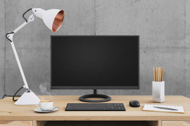istock Large PC monitor on a desk business template 656353774