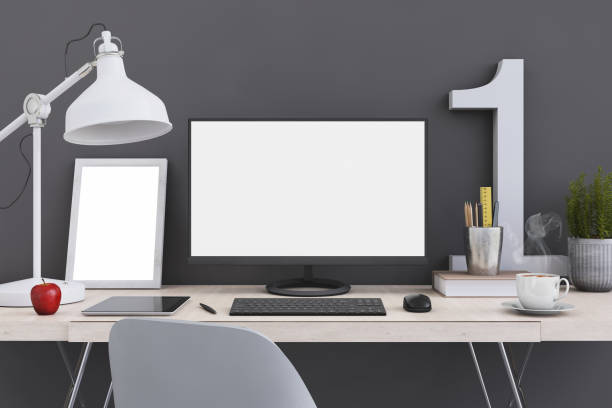 istock Large PC monitor on a desk business template 656353784
