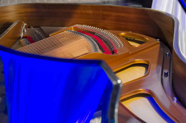 The sound board of a piano