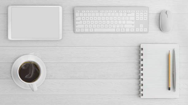 istock Knolling business desk top view template 656362674