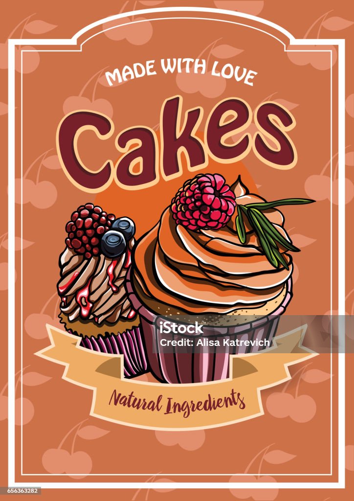 Vintage Kuchen Mit Creme Poster Design Vektor Stock Vektor Art und mehr