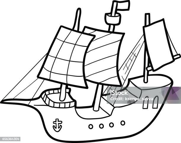 Coloring Book Sailing Ship Stock Illustration - Download Image Now - Child, Coloring Book Page - Illlustration Technique, Nautical Vessel