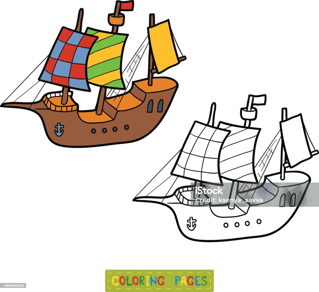 Coloring book, Sailing ship Coloring book for children, Sailing ship Black And White stock vector