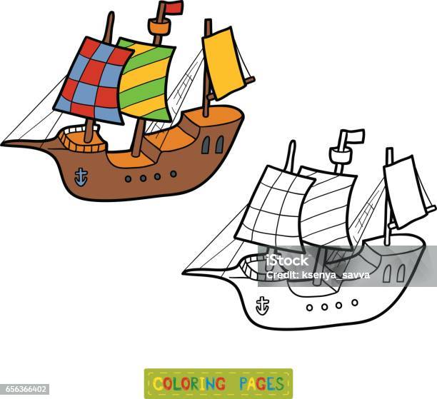 Coloring Book Sailing Ship Stock Illustration - Download Image Now - Black And White, Book, Child