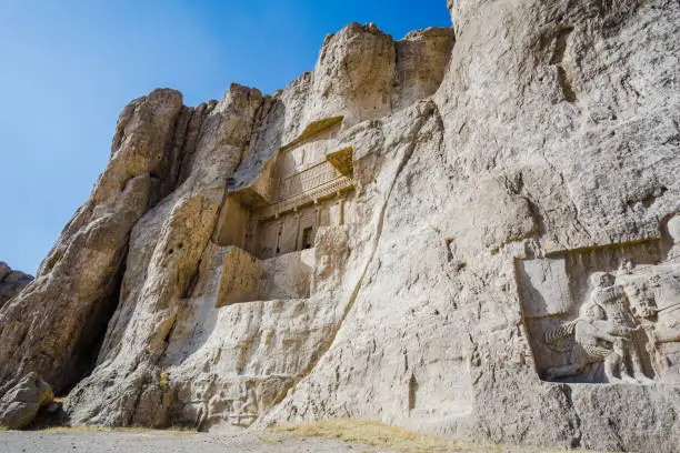 view on Naqsh-e Rustam necropolis by Perseopolis in Iran