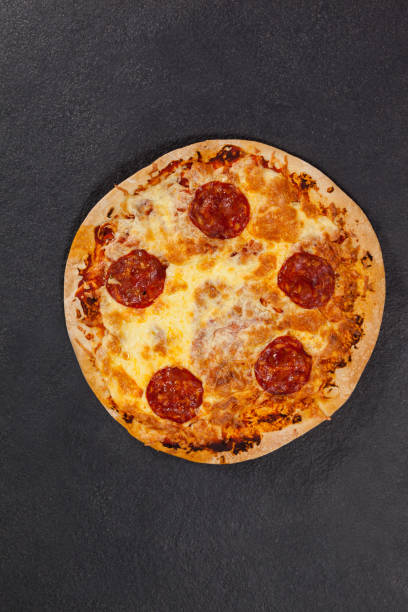 istock Delicious italian pizza served on grey background 656373654
