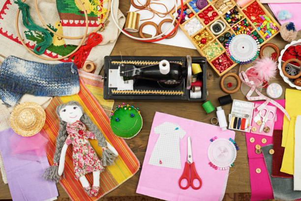 istock sewing accessories top view, seamstress workplace, many object for needlework, embroidery and handicraft 656380584