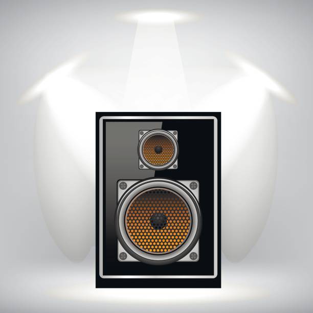 Musical Speaker Icon Musical Black Speaker on Light Gray Background white subwoofer stock illustrations