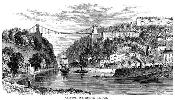 клифтон подвесной мост, бристоль (викторианская гравюра) - bristol england county of bristol clifton suspension bridge bridge stock illustrations