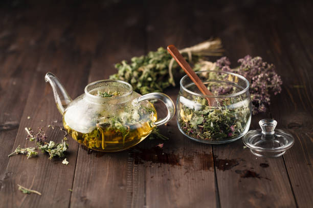istock Dried herbals for tea and breawed medicine tea 656395002