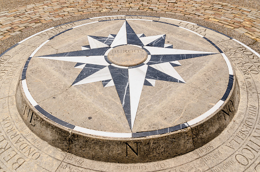 Compass rose placed on the ground in Burgos, Castile and Leon, Spain