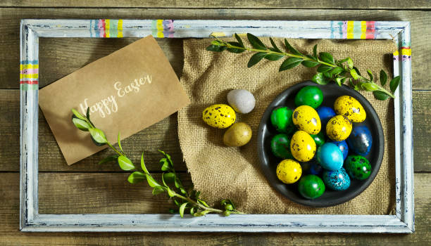 istock Easter colored eggs in a bowl on a wooden background 656399576